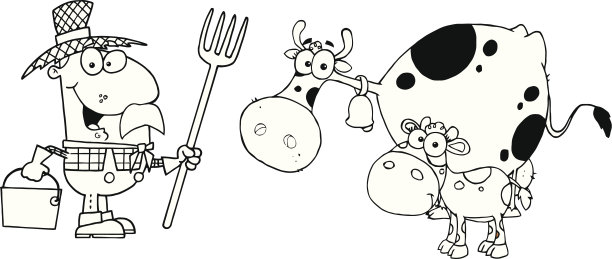 黑白农夫和奶牛图片下载