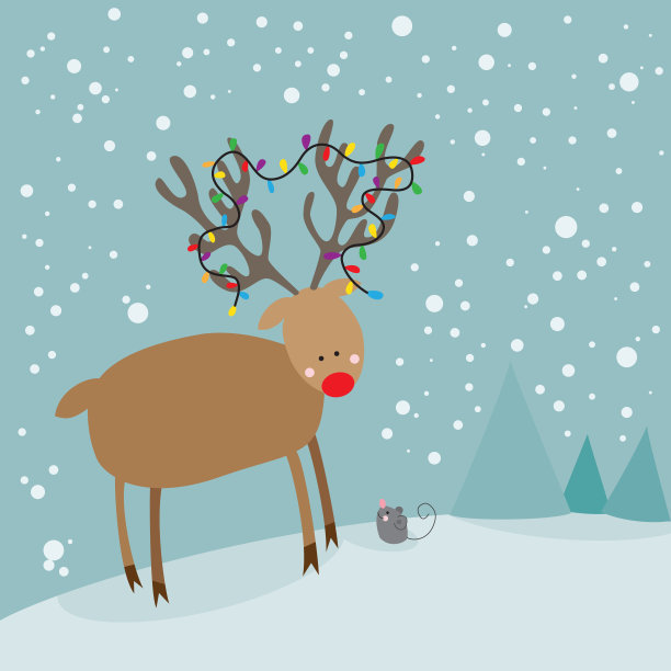 可爱的红鼻子驯鹿和圣诞老鼠图片下载