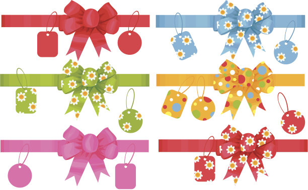 一套带有丝带和标签的礼物蝴蝶结。图片下载