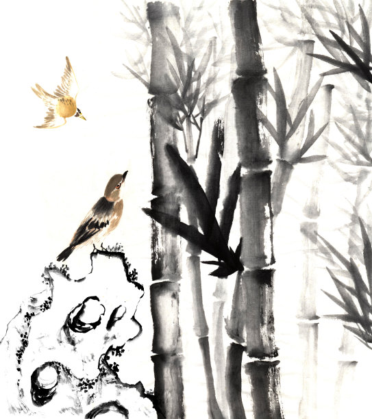 传统中国的观点——竹子和石头素材图片