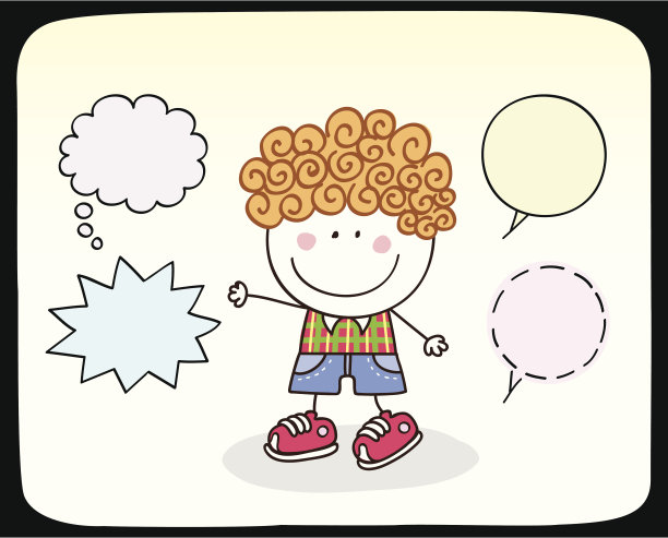 快乐的小男孩用语音泡泡卡通插图图片下载