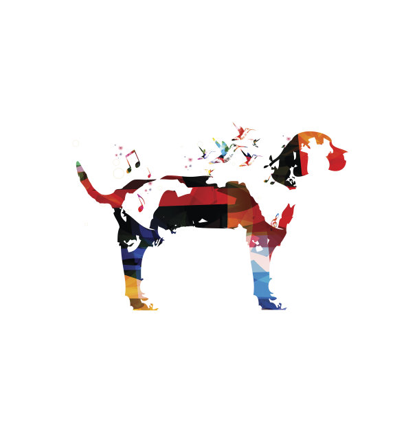 彩色矢量狗背景与蜂鸟图片下载