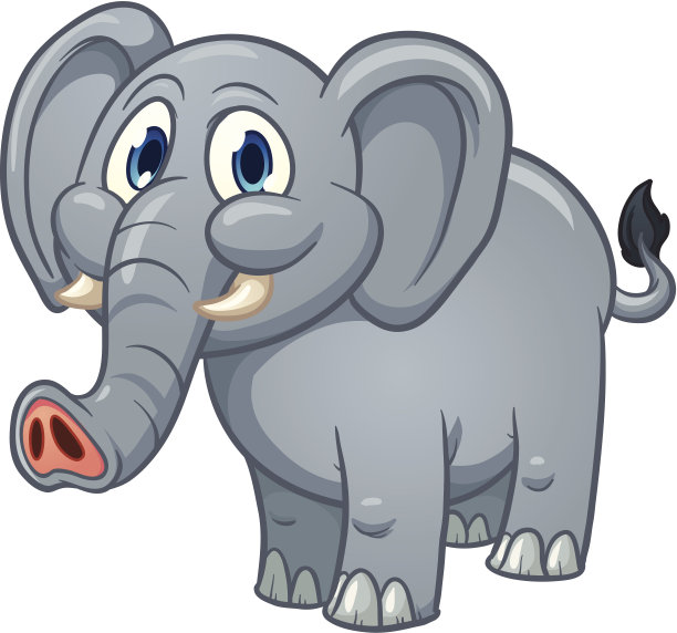 卡通微笑大象对白色的背景图片下载