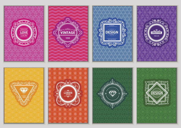 一套明亮的复古标签图片下载