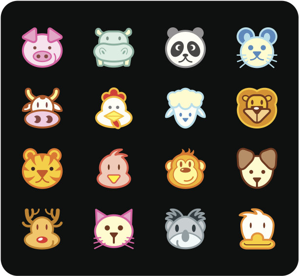 一套可爱的卡通动物图标图片下载