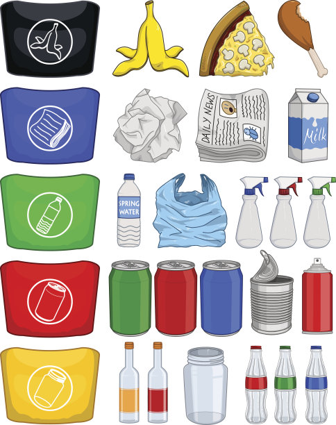 食物瓶、罐头、纸、垃圾回收包图片下载