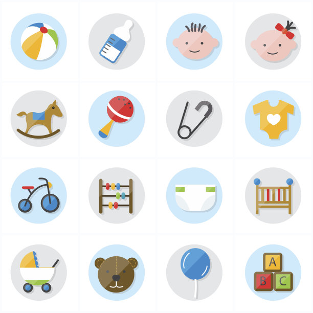 平面图标的婴儿图标和玩具图标矢量插图图片下载