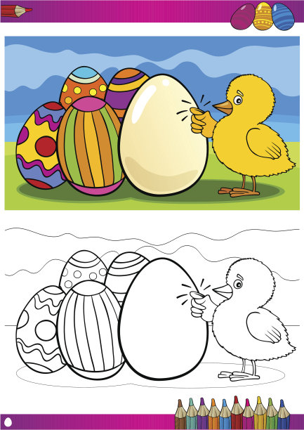 复活节小鸡卡通插图着色图片下载