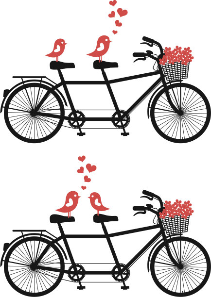 双人自行车与爱鸟，向量图片下载