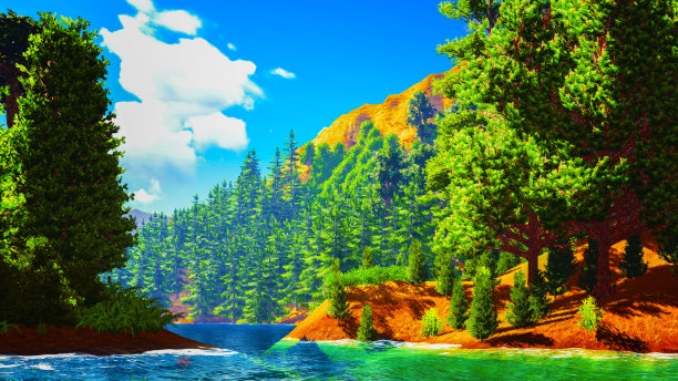 海洋上的森林海岸图片下载