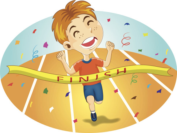 小男孩跑过终点线图片下载