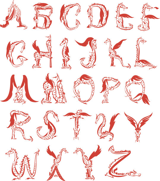 ABC -英文字母，幻想龙字体图片下载