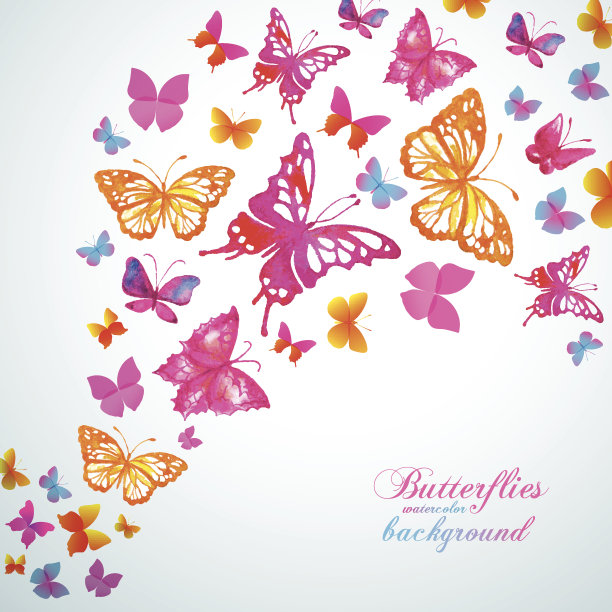 夏季背景与水彩蝴蝶。向量。图片下载