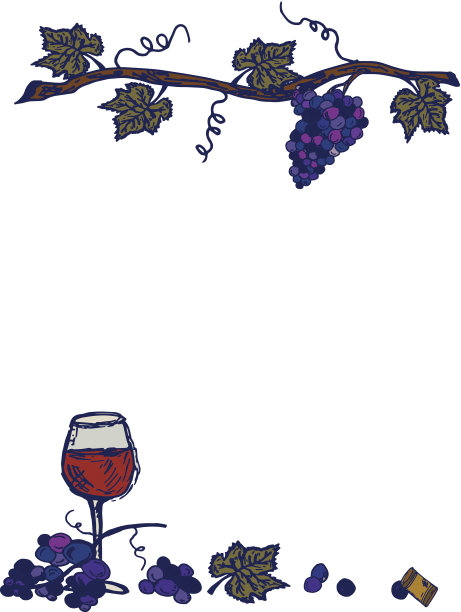 葡萄酒元素背景与玻璃和葡萄藤有拷贝空间图片下载
