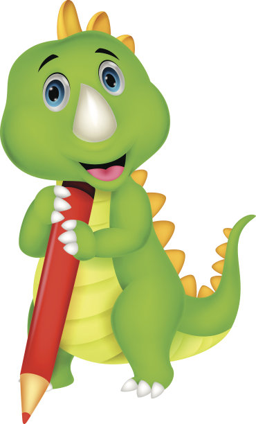 可爱的恐龙卡通拿着红铅笔图片下载
