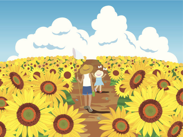 走在向日葵地里的孩子图片下载