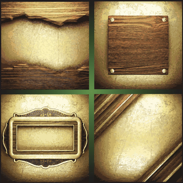 矢量木材和黄金背景设置图片下载