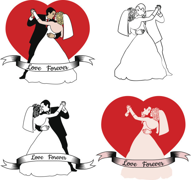 美丽年轻的新娘和新郎在跳舞的素描图片下载