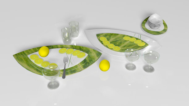 装有柠檬和玻璃杯的食物托盘图片下载