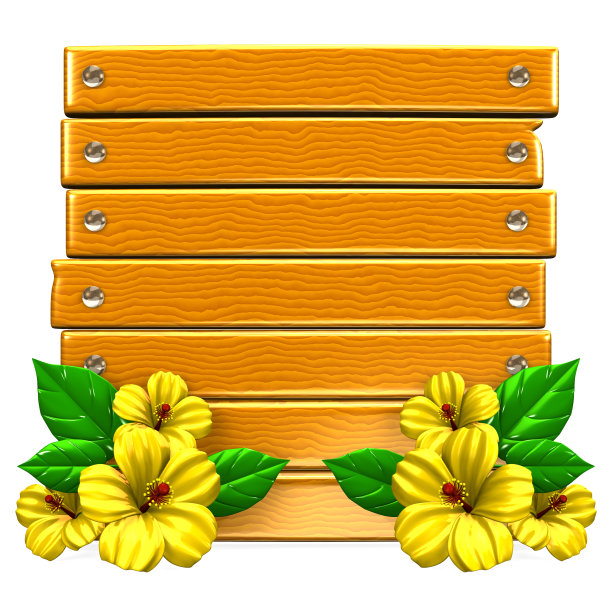 带有黄色木槿的木板图片下载