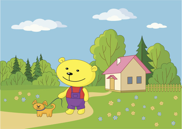 泰迪熊和狗在散步图片下载