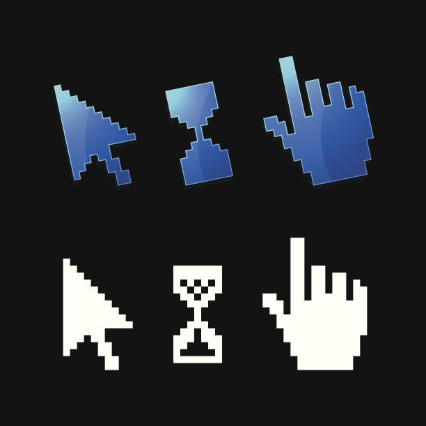 像素3d光标图标。一方面,箭头,沙漏图片下载