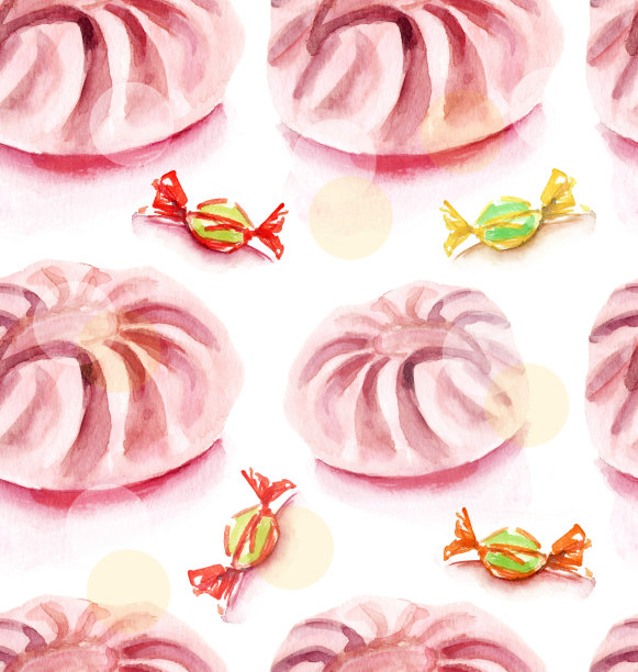 水彩蛋白糖霜和糖果背景图案图片下载