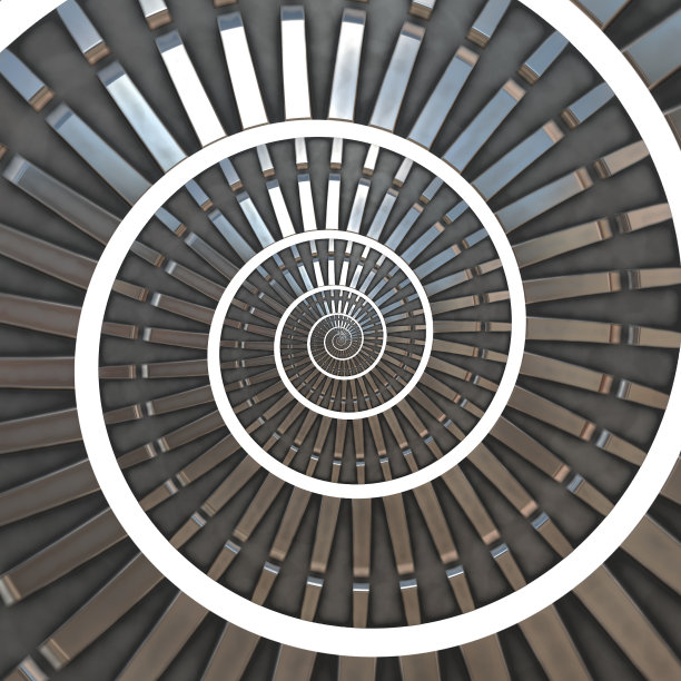 复杂的金属蓝色抽象螺旋/齿轮分形在白色上图片下载