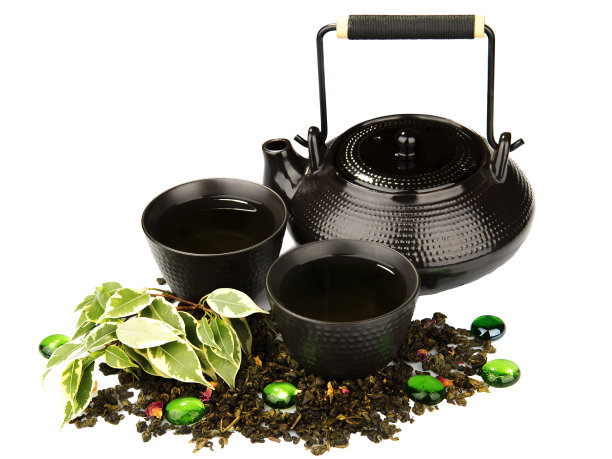 白色背景上的绿茶素材图片