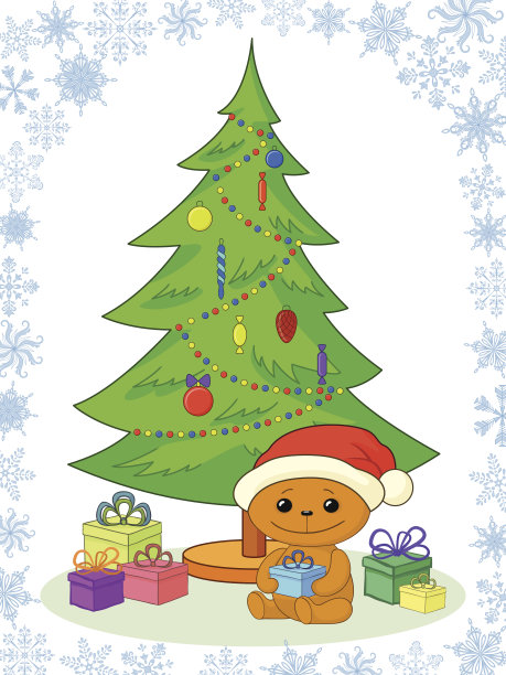 泰迪熊，礼物和圣诞树图片下载