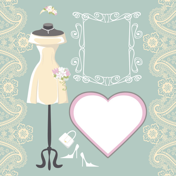 有佩斯利花边的婚纱，标签，框架图片下载