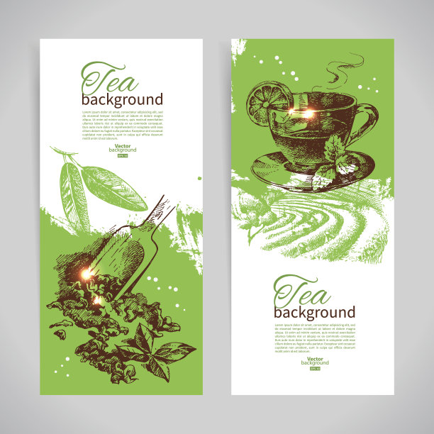 一套复古茶横幅。手绘草图。男人图片下载