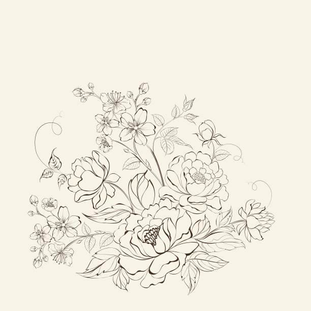 一束牡丹和樱花。图片下载