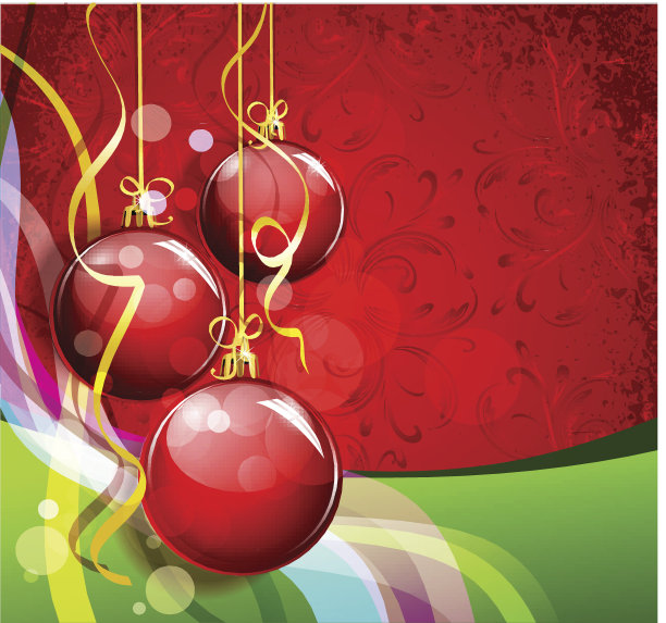 新年的背景是红绿波浪和红球图片下载