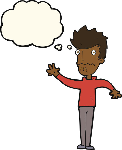 卡通担心的男人伸出手，带着想法泡泡图片下载