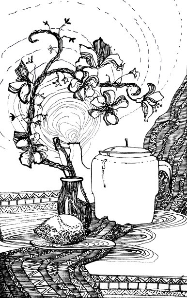 有盛开的树枝和茶壶的静物图片下载