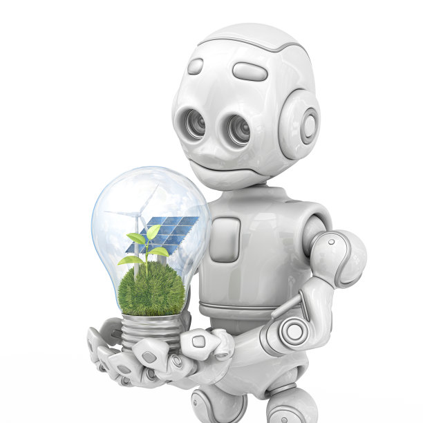 手持环保灯泡的机器人图片下载