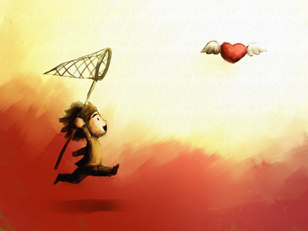 数码画的男孩试图捕捉飞红的心图片下载