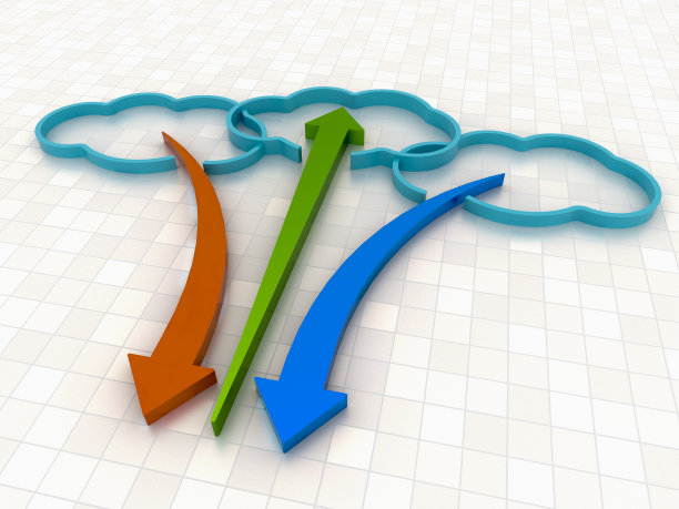 云计算概念背景与彩色箭头在白色地板上图片下载
