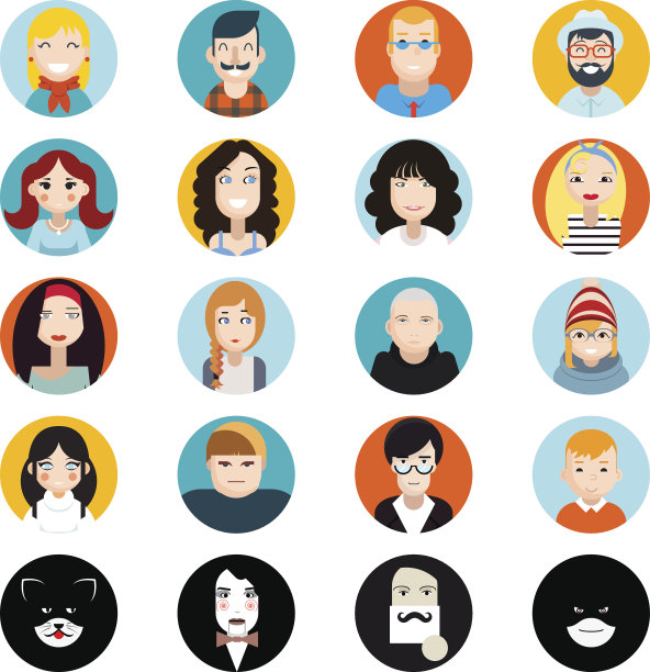 时尚帅气的男性和女性角色头像收集的面孔图片下载