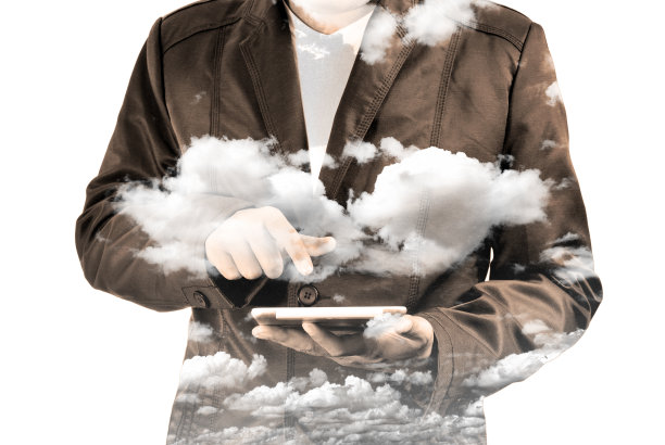 商业人士使用移动平板电脑的双重曝光图片下载