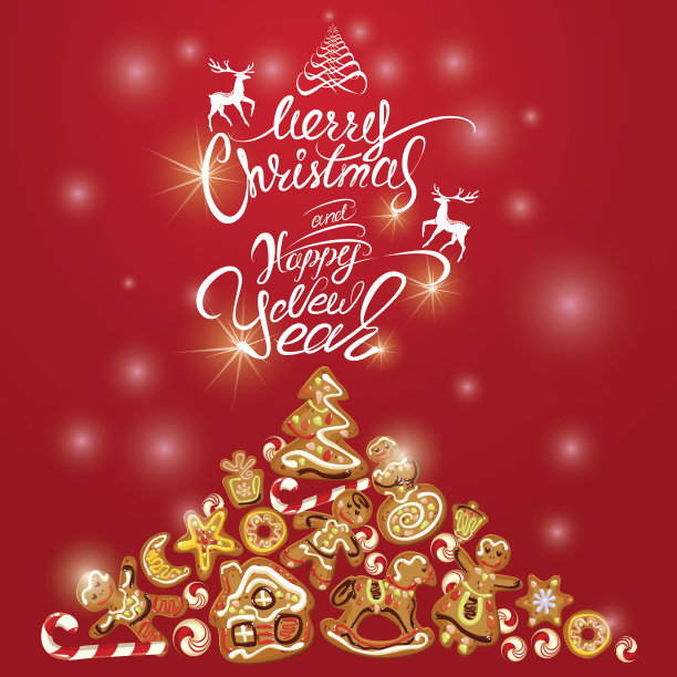 贺卡配姜饼，圣诞快乐，新年快乐图片下载