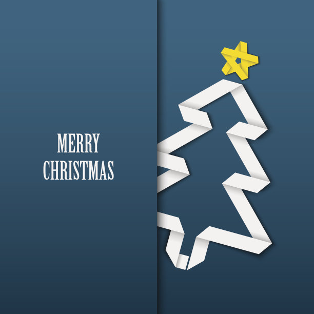 圣诞贺卡与折叠的白纸树图片下载