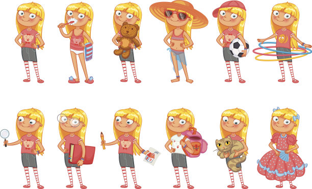 女孩站着，拿着各种各样的东西图片下载