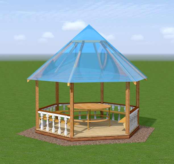 木凉亭在花园里。图片下载