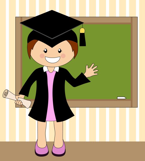 卡通女孩在帽子和长袍毕业图片下载