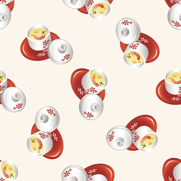 日式料理蒸蛋，卡通无缝图案背景图片下载
