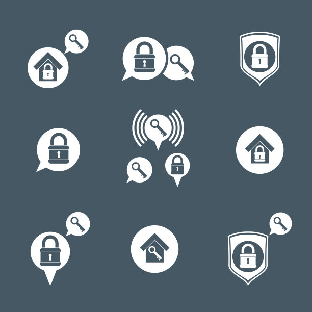 房子安全保护矢量图标设置，家，房子，挂锁图片下载