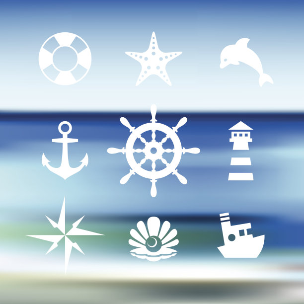 海图标收集孤立在蓝色的水背景图片下载