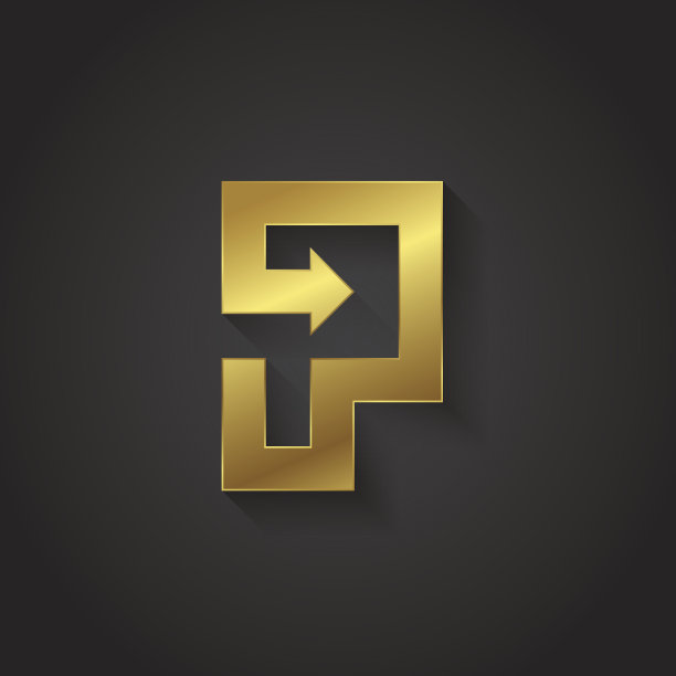 向量图形金箭头字母符号/字母P图片下载